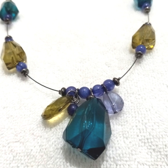 Blue & Yellow Green Lucite Choker w/ 3" Extender - Picture 2 of 5